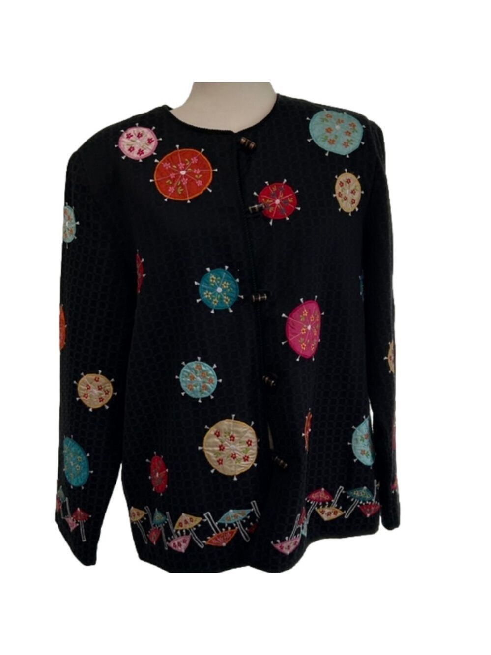 Julia Kim Umbrella Appliqued Jacket Size Large EUC